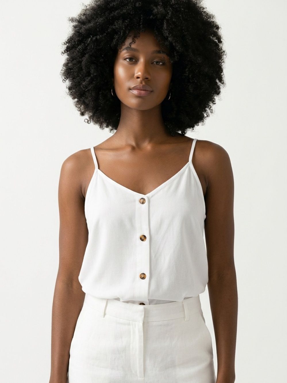 BBYES | NEW White Button-Front V-Neck Cami Tank Top Women’s Size Large